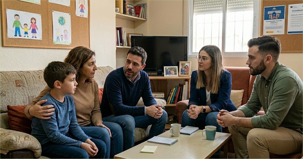 Educadora de referencia con un grupo de menores en un centro residencial de acción educativa